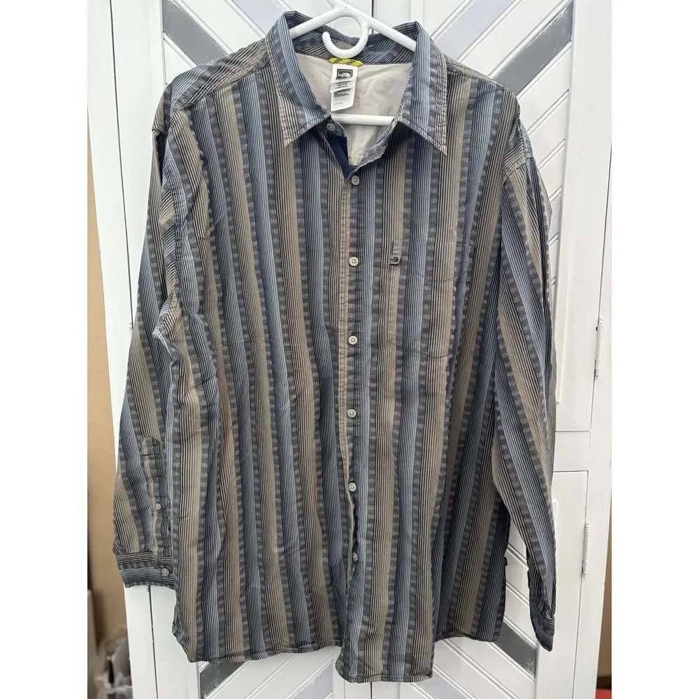 The North Face Men's XL Blue Tan Striped‎ Active Outdoors Long Sleeve Button Up